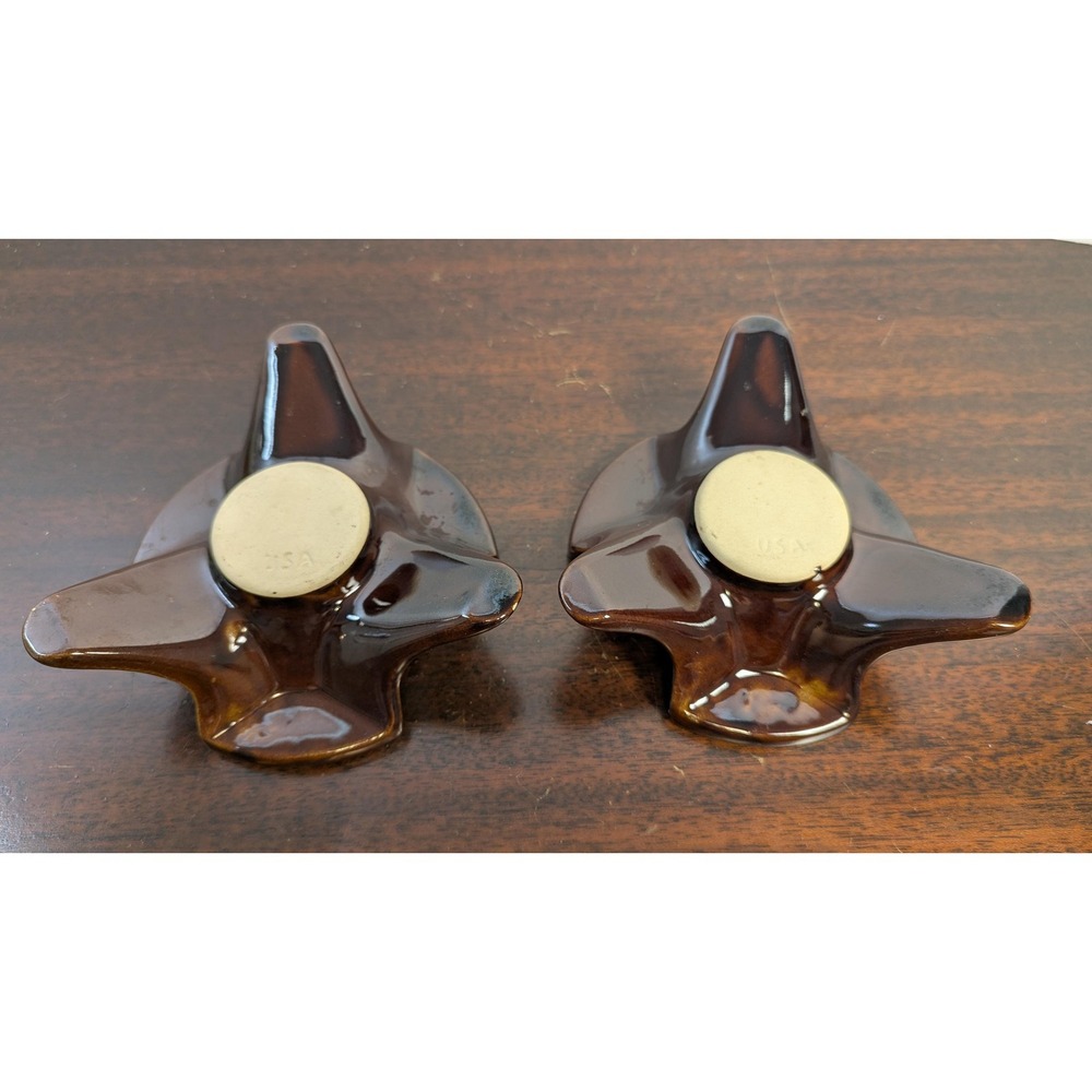 Vintage USA Pottery Candle Holders Brown Drip Glaze Mid Century Rustic Pair - Picture 6 of 8